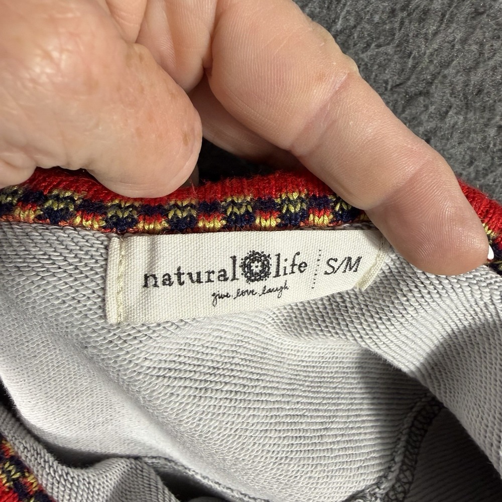 Natural Life Womens S M Knit Trim Sweatshirt Oversized Boho Festival Artsy Gray - Picture 7 of 7